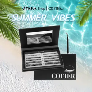 【Flora】Cofier No Glue Lash Kit Jelly-Coated Base Self Adhesive Individual Eyelashes Easy Makeup Application with Tweezers 80/100/160 Pcs for Salon-Like Results - Cosmetic #Summervibes