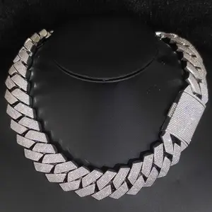 Pass  Test  25mm Wide 4Rows  Solid Silver Cuban link chain for Rapper Hip Hop Iced Out Necklace