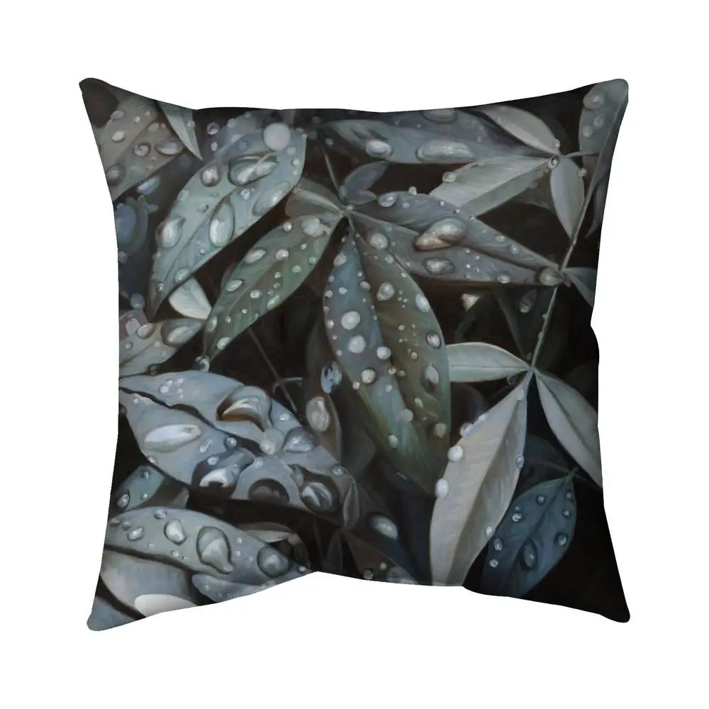 360 Stand 5541-1616-FL375 16x16 in. Polyester Botanical Leaf Pillow, Raindrop Print Leaves After Rain Nature Theme, Floral Soft Furnishing for Bathroom Decor, Soft Padded Cushion, Creative Decorative Cushion, Comfy Cushions