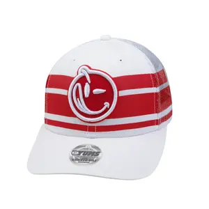 YUMS Peppermint Snapback - White and Red Trucker Mesh Snapback - Streetwear Fashion Hat Breathable Crisp Design