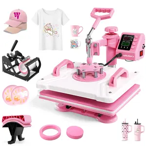 AKEYDIY Pink 15''x12'' Heat Press Machine for Tshirts, 5 in 1 Heat Transfer Machine, Heat Printing Press for Sublimation Combo with 360° Swing Away for Hat Cap Mug Plate, Beginner-friendly, Christmas Gifts Design Handicraft,TikTokShopBacktoSchool
