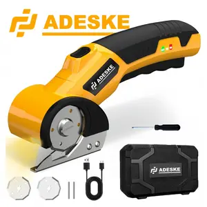 ADESKE 4V Brushless Electric Scissors - Cordless Heavy Duty Power Scissors w/ Safety Lock & LED Light, Cuts Fabric, Leather, Carpet, Cardboard - Rechargeable DIY Craft & Sewing Tool