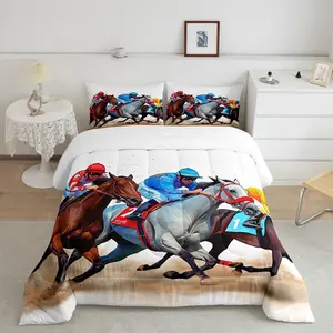 Feelyou Horse Racing Bedding Set - Western Cowboy Comforter, Rustic Farmhouse Design, Derby Horse Riders Quilt, Sports Game Competition Down Insert, Horse Racing Bedding Sets