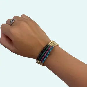 Protect Your Pulse Pave Bar Bracelet SET  of 2 - with 4mm CZ Beads Waterproof Hypoallergenic Elegant Design Elements