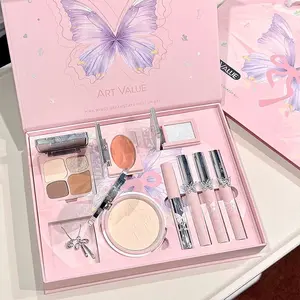 8-Piece Pink Wings Makeup Set, Face Makeup Sets, with eyeshadow, blush, highlighter, setting powder, brow gel, lip gloss. Fine powder & lip care formula, creates sheer base and dimensional looks. Perfect for gifting or multi-occasion use