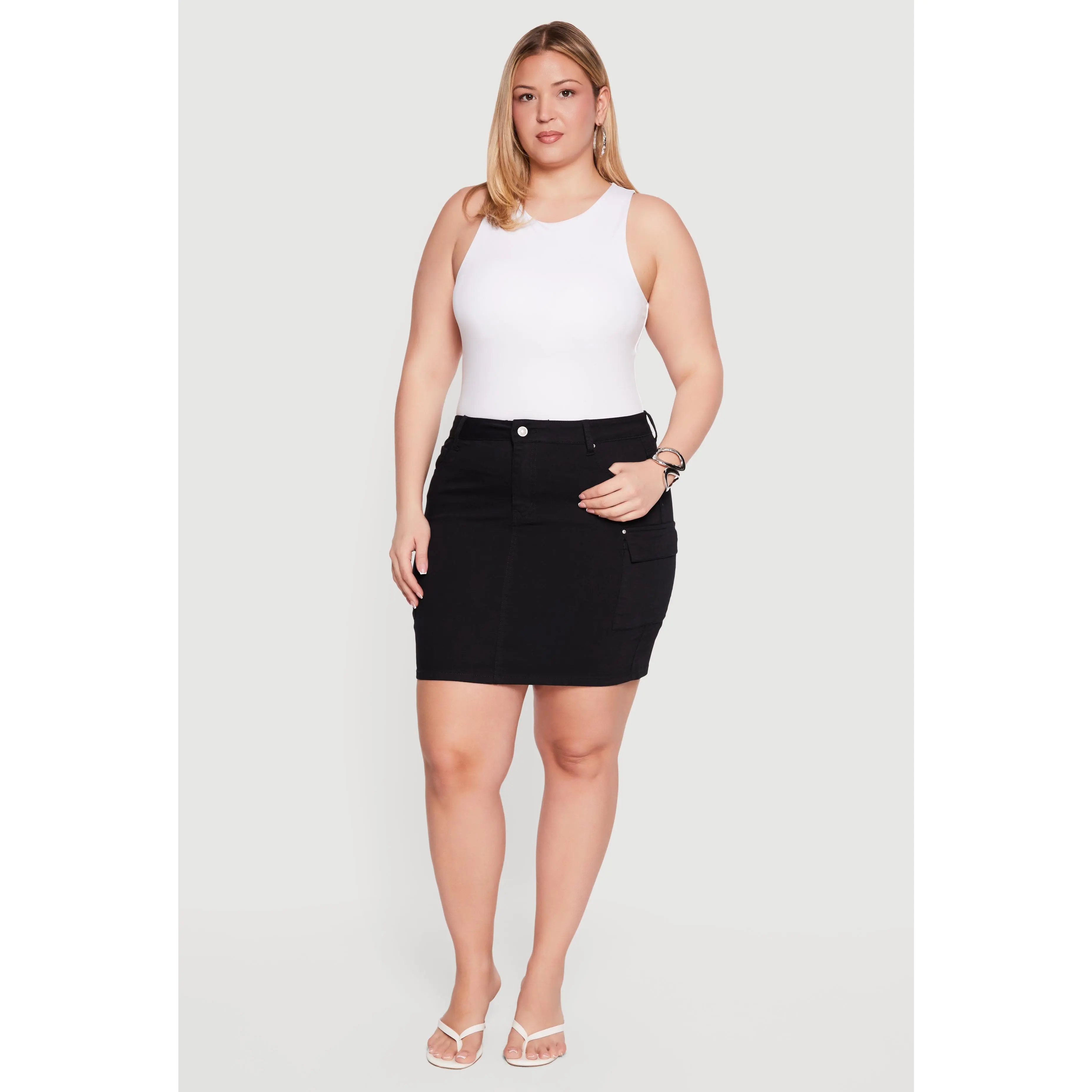 Plus Size WAX Mini Twill Skirt with Cargo Pockets