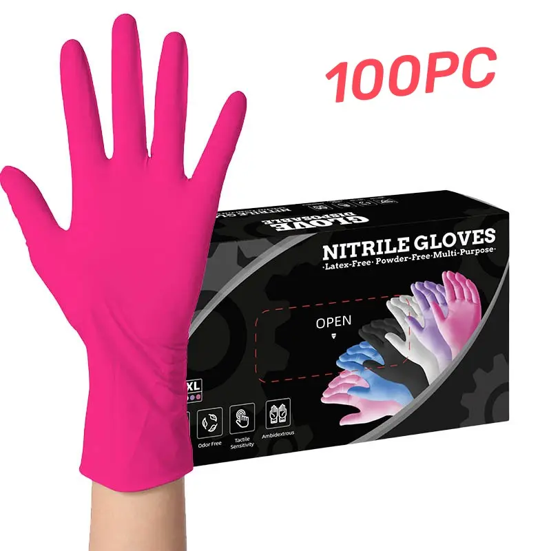 100PCS Pink Disposable Nitrile Gloves, Latex-Free Heavy Duty Gloves, Multi-Purpose for Kitchen Cleaning, Household Chores, Beauty & Personal Care, M/L Size Optional