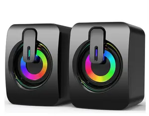 B-A2USB USB Computer/Laptop Speakers,Portable Mini Soundbar for Windows PCs, Desktop Computer with Stereo Sound & Enhanced Bass,7 Lighting Modes, 2 Bass-Boost Ports, 2 Speaker Units,Easy Volume Control