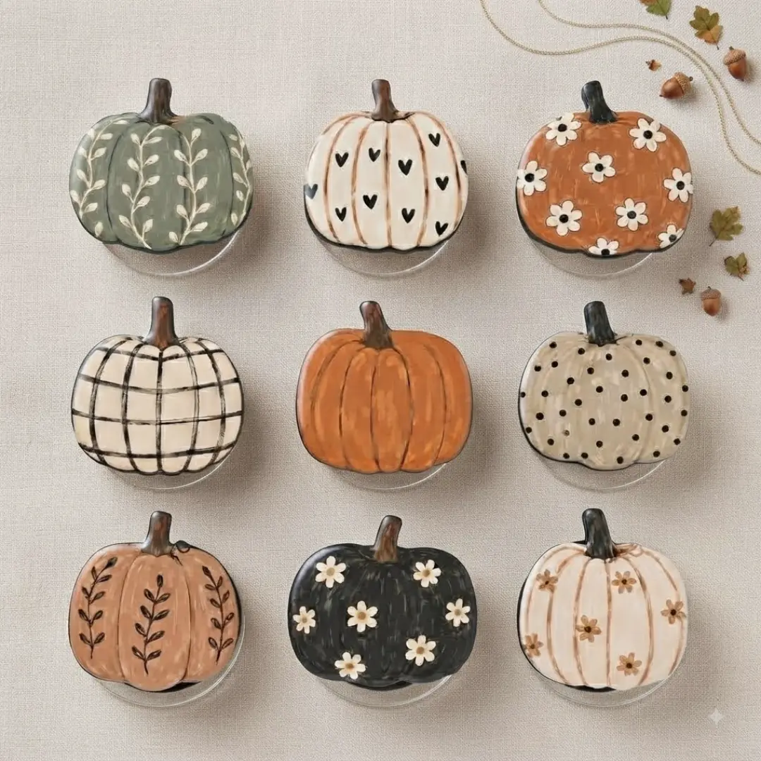 Fall Pumpkin Phone Grip Farmhouse Autumn Painted Pumpkin Collapsible Phone Holder Stand Cute Fall Decor for iPhone Samsung Gift