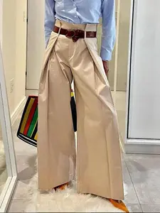 Women's Solid Woven Pleated Plicated High Waist Wide Leg Fit Pants, Casual Comfy Everyday Trousers for Daily Wear, Ladies Bottoms for Fall & Winter Aesthetic, Womenswear, Casual Lounge Pants