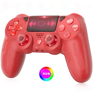 Wireless Controller for PS4, RGB Lights Gamepad with Unique Cracked Design/Dual Vibration/6-Axis Motion Sensor/Audio Function, Game Controller Widely Compatible with PS4/PC(Red)