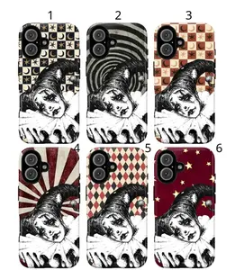 Gothic Pierrot Clown Phone Case – Dark Academia Whimsigoth Aesthetic, Vintage Harlequin & Celestial Star Pattern, Retro Y2K Grunge iPhone Case for iPhone 17 16 15 14 13 12 11 Pro Max
