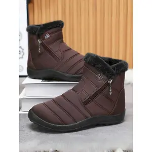 Women's High-Top Walking Boots, Fleece Lined Warm Shoes, Durable Comfortable Hiking Boots for Daily Life & Travel