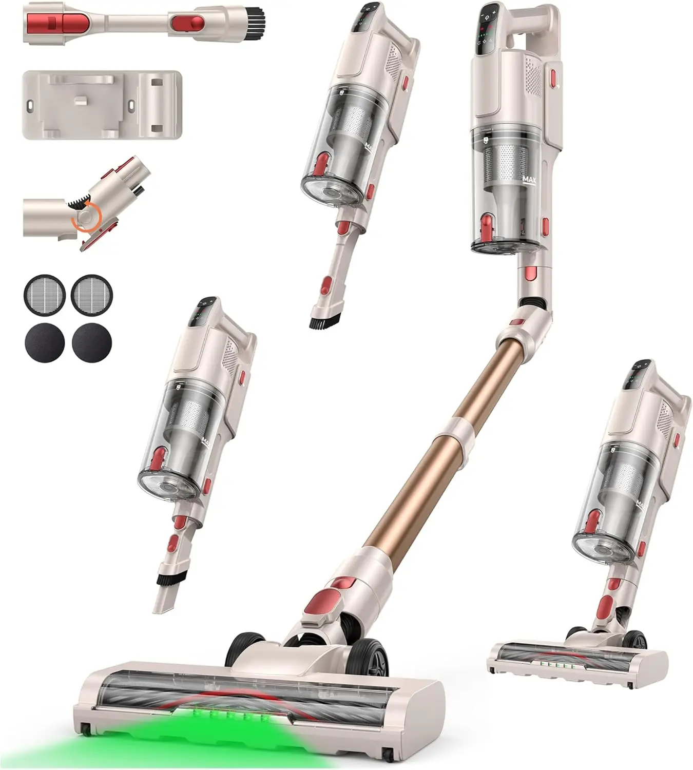 Honiture Hero 12 Cordless Vacuum Cleaner 550W 45KPA, 50Mins Stick Vacuum Cordless Rechargeable with 90° Folding Tube, Adjustable Height, Anti-tangle Brush, Wall-Mount, Handheld Vacuum Cleaner for Home/Pet Hair/Floors