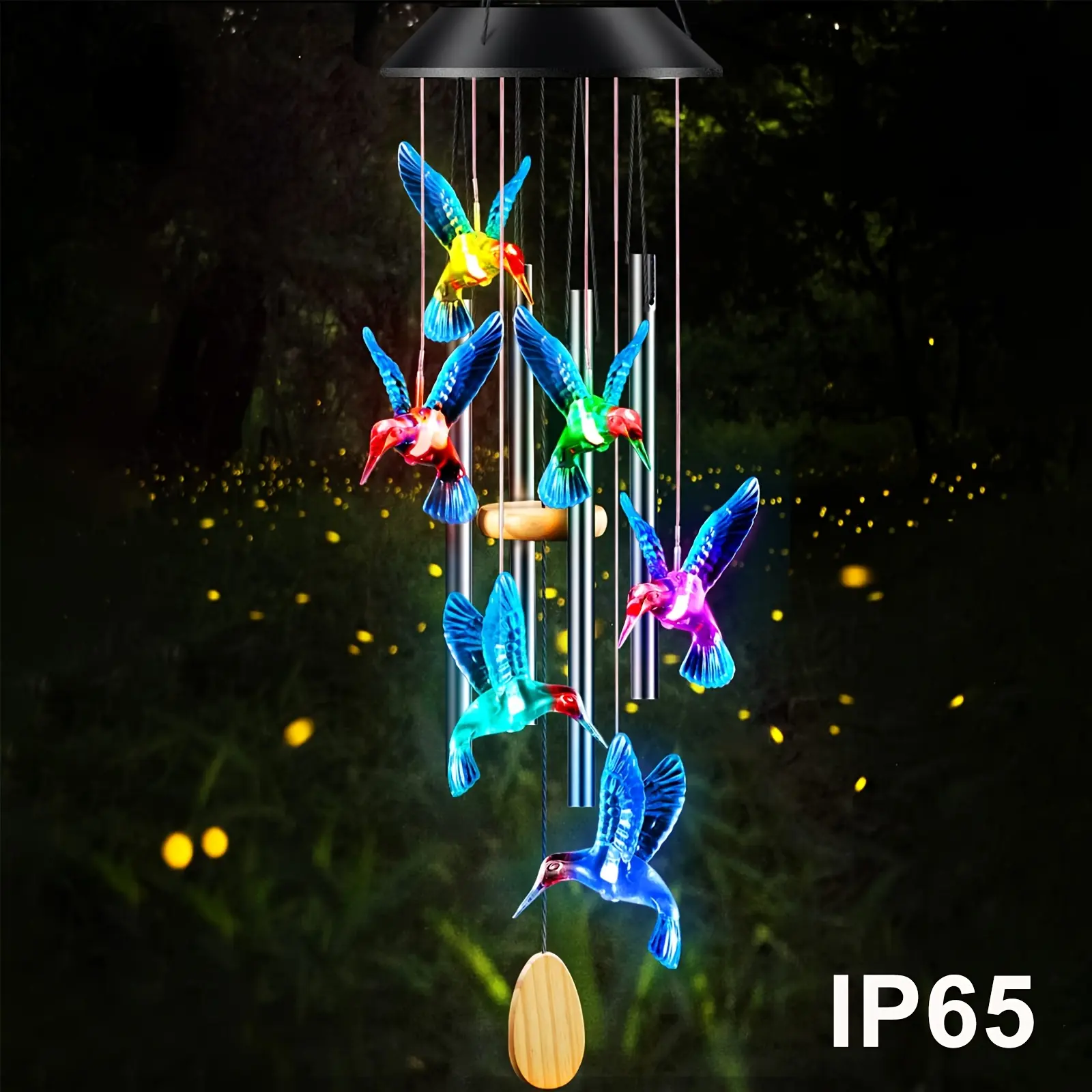 Color Changing Solar Hummingbird Wind Chimes for Outside, 4 Aluminum Tubes Wind Bell with IP65 Waterproof, Garden-Patio Decor, Thanksgiving Gifts for Mom