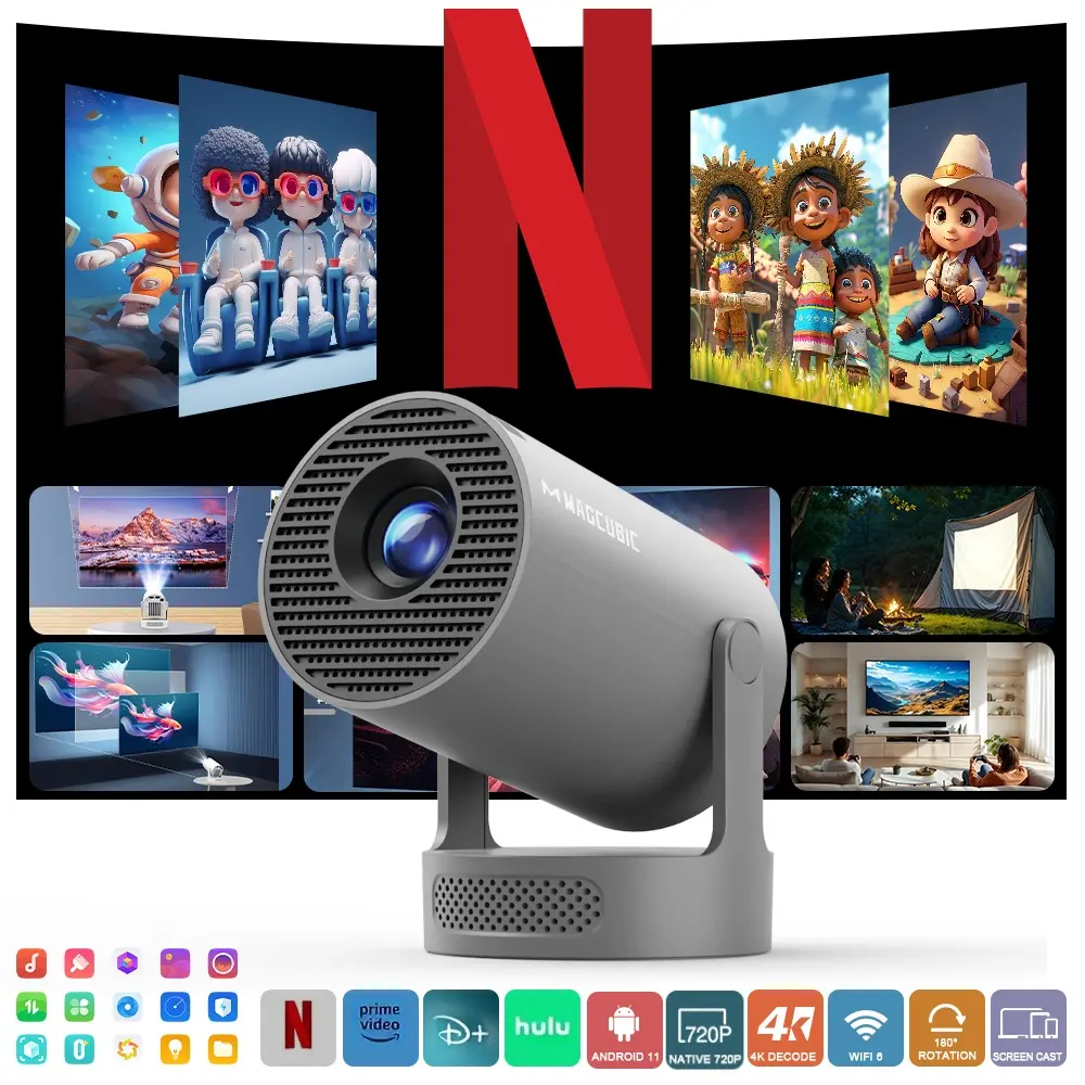 Outdoorfun 8K/4K/1080P Decode 1080P HY300Pro+ Projector with 290ANSI Auto Keystone Correction Dual-Band WiFi6 & Bluetooth5.4 Android 14 1280x720P for Home Cinema Portable Movie Theater Gift - Audio #SummerWins #DealsForYouDays