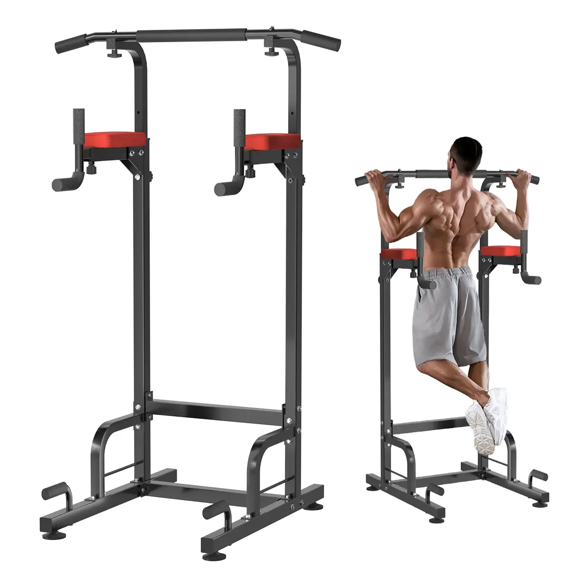 RELIFE Power Tower for Home Workout, Heavy-Duty Steel Dip Station with 9-Level Height Adjustment, Adjustable Ergonomic Padded Grip Handles, Lockable Rotatable Design, 330 lbs Capacity, Fitness for Everyone, Bodyweight & Arm Strength Training, Sturdy, 330L