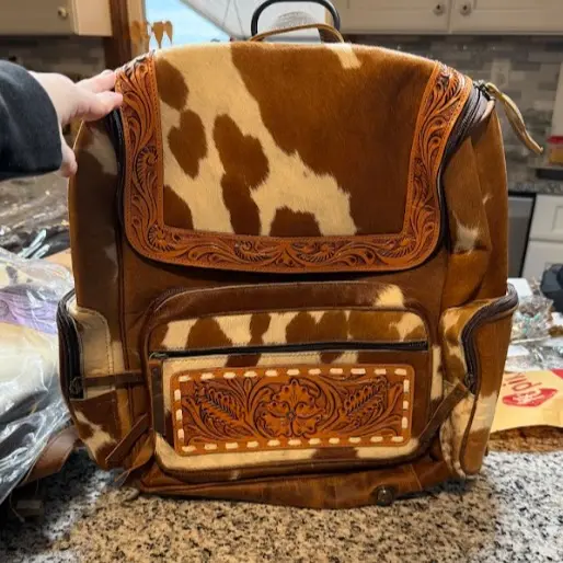 Tooled tan leather 