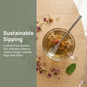 3-in-1 Reusable Tea Filter Straw  | 304 Stainless Steel Stirring Spoon & Straw | Perfect for Loose Leaf Tea, Fruit Tea & Yerba Mate