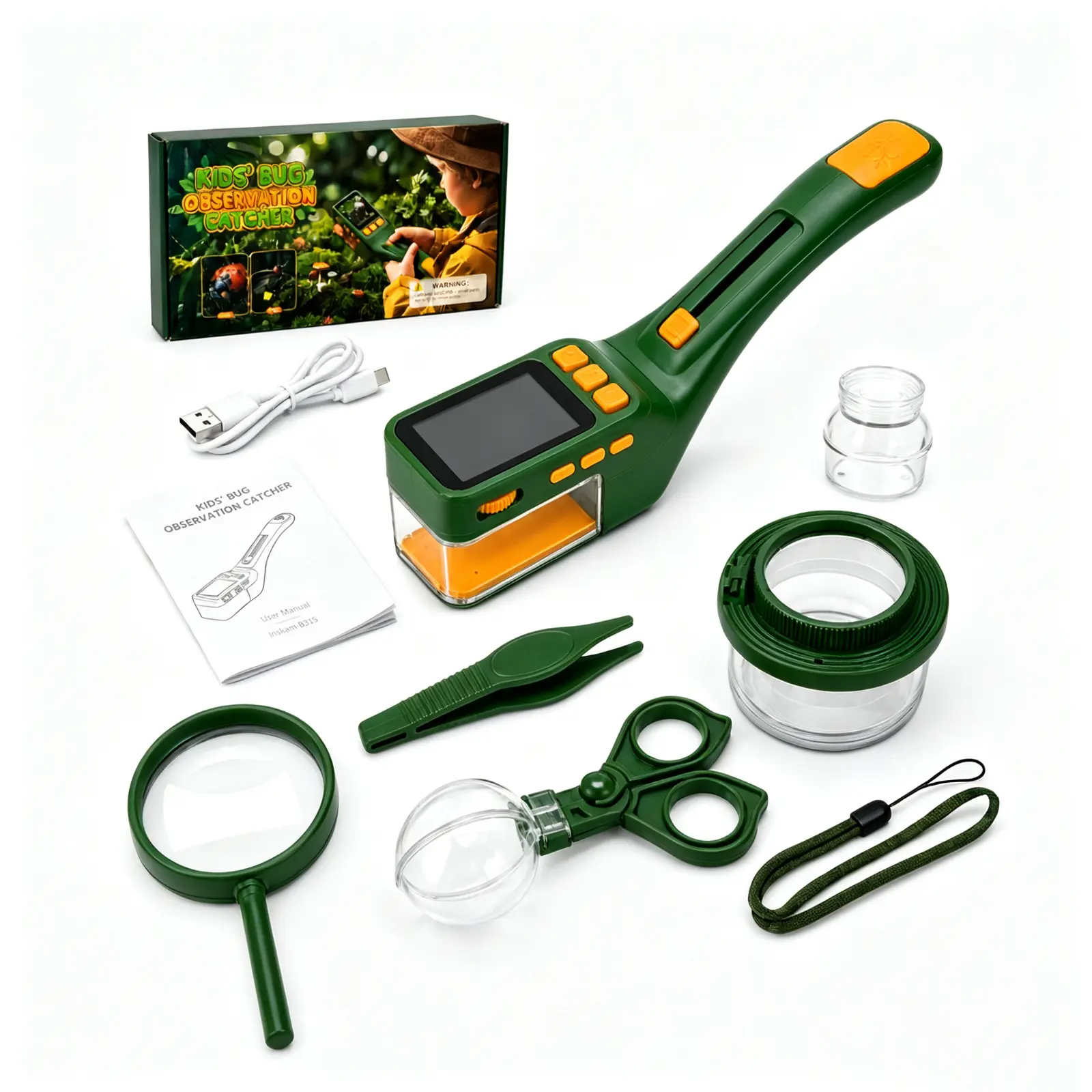 Kids Digital Bug Microscope, 500X Handheld Microscope with 8 Adjustable LED Lights, Photo Video Capture, Type-C PC Sync, Portable STEM Nature Observation Kit