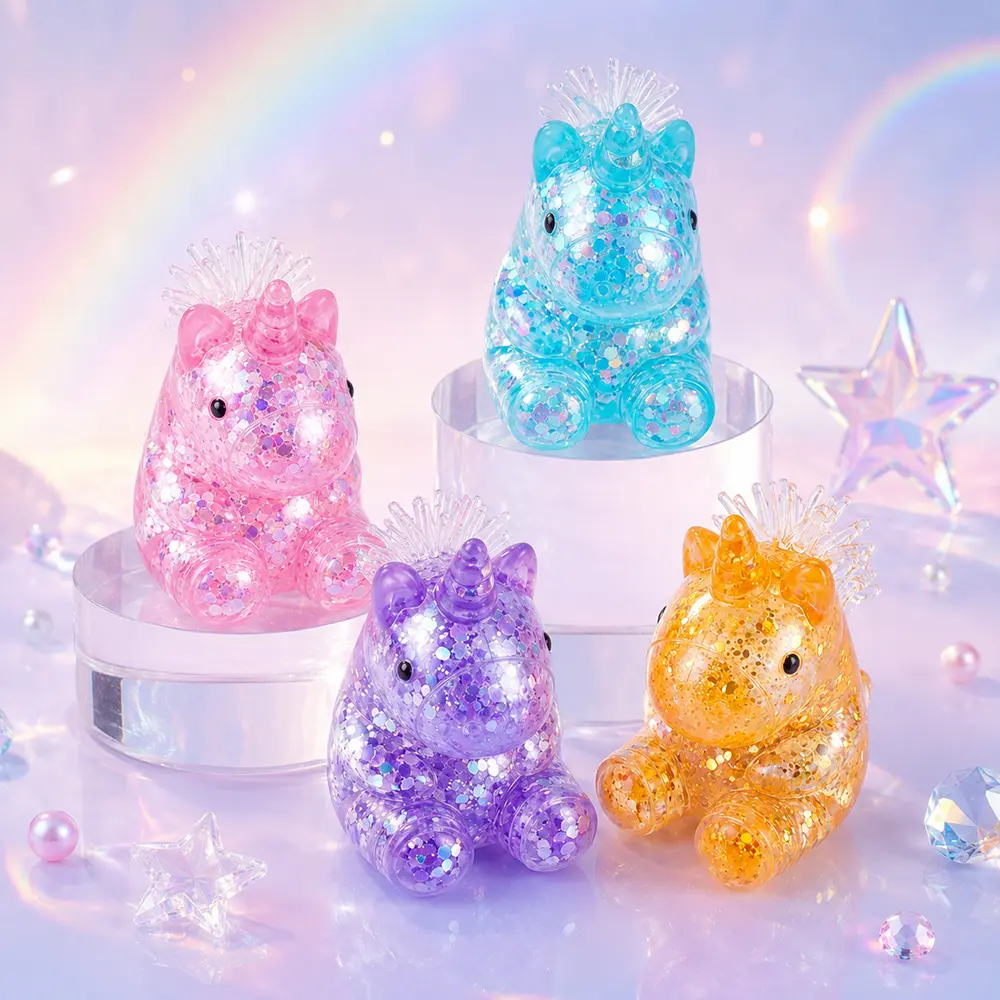 Glitter Unicorn Squishy Toy – Cute Sparkly Squeeze Fidget Toy, Soft Sensory Stress Relief Gift for Kids & Adults, Assorted Colors