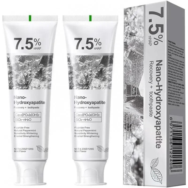 7.5% Nano Hydroxyapatite Toothpaste, Fluoride Free, Enamel Repair & Gum Health, Natural Peppermint, Sensitive Teeth, 4.23 oz
