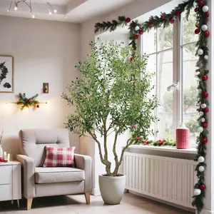 8.2 FT Giant Size Mediterranean Artificial Olive Tree with Real Wood Trunk, Lifelike Fruit, Premium Faux Olive Leaves, Low-Maintenance Floor Plant for Living Rooms, Entryway,summervibes