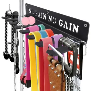 Gym Accessories Organization Storage Rack Equipment For  8 Hook Wall Hanger Display Gear Barbells Resistance Bands Jump Ropes Lifting Belt Hanger Accessories Hardware Included