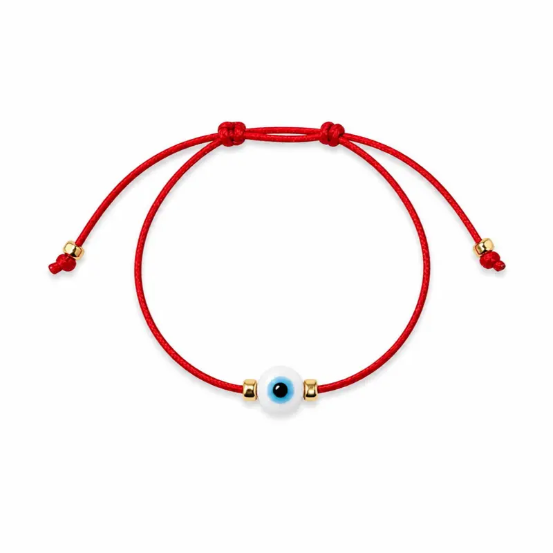 Red Thread Turkish Eye Bracelet, Adjustable Fabric Band with Fringe Detail for Casual Daily Wear, Unisex Fit