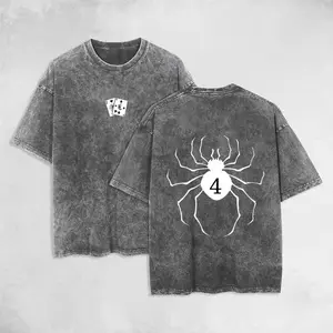 Retro Phantom X Anime Double sided Printed Washed T-shirt Neutral Mineral Anime Manga Washed Thick Cotton T-shirt