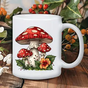 1pc, 11oz, Mushroom-Themed Ceramic Coffee Mug - Insulated, Reusable, Hand-Wash Only - Ideal for All Coffee Enthusiasts