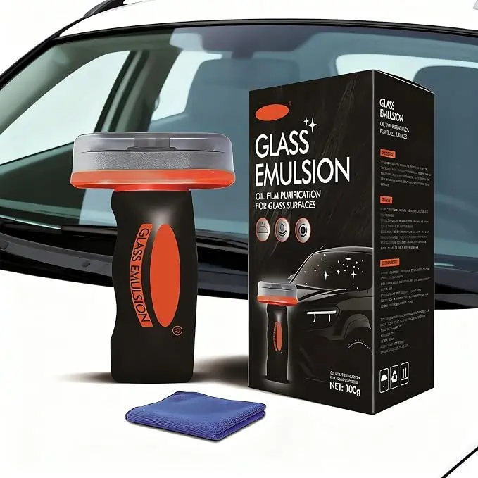 Windshield Oil Film Eraser Wand Pro Kit - All-in-1 with Cleaning Emulsion, Sponge & Degreaser Spray, Windshield Cleaner for Deep Clean, Heavy Duty Water Spot Remover, Glass Compound Oil Remover Window Seals, Easy Remove Glass Cleaners (Father’s Day Gift)