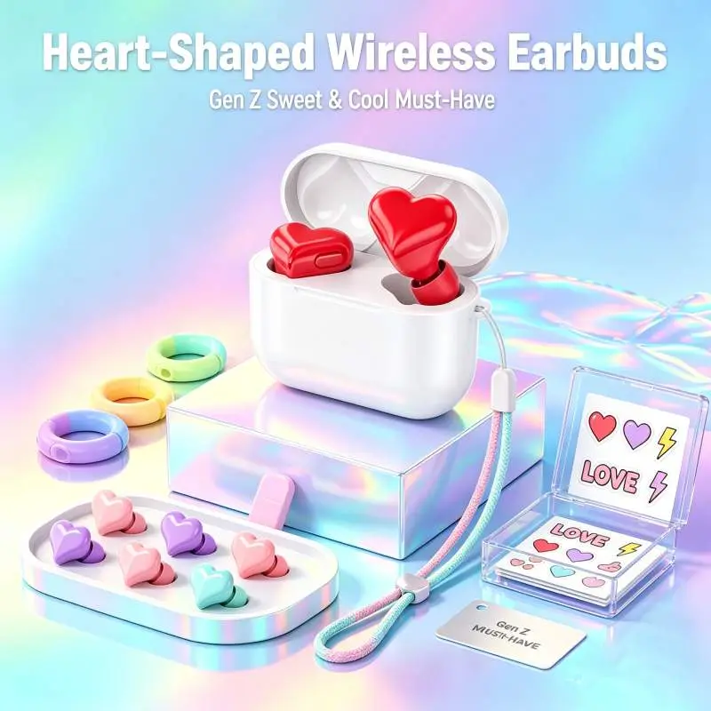 Cute Heart-Shaped Wireless In-Ear Bluetooth 5.3 Earbuds with Type-C Fast Charge Case - Bluetooth-Controlled, ENC Noise Cancellation, 35H Long-Lasting Battery, Stereo Speakers, IPX5 Waterproof for Girls