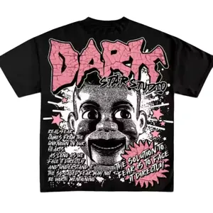 Darkstar Print Pattern Fear Puppet Face Fear Cotton T-Shirt Men Y2K Short Sleeves Vintage Oversize Tshirt Streetwear Women Tops Menswear Breathable Funny Graphic Tees Oversized Hoodie Sweat Crewneck Shortsleeve Fabric Tropical