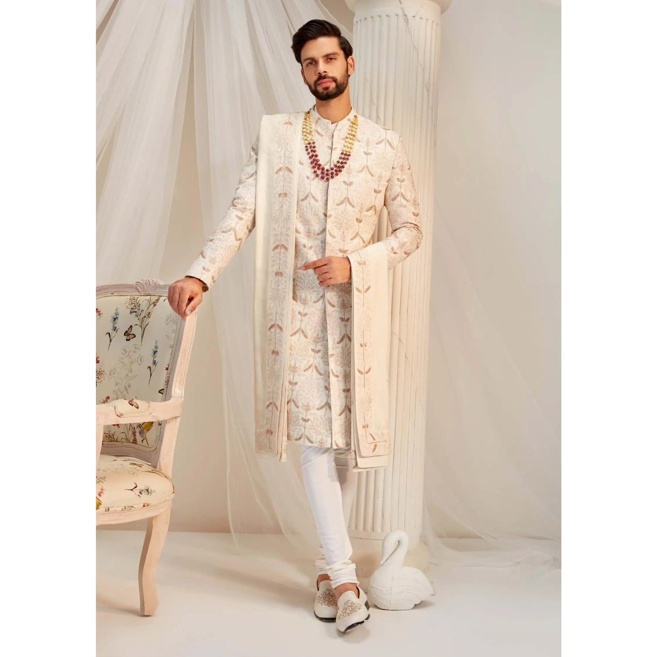 Ivory resham sherwani set