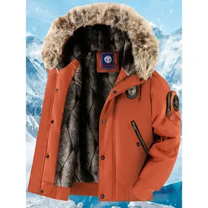 Men's Winter Coat - New Warm Hooded Jacket with Gold Print, Loose Casual Overcoat, Suitable for Cold Weather, Machine Washable, Thick & Comfortable Fleece Lining Menswear TopsRAIMENTRY