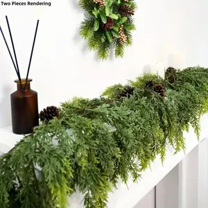 6 FT Artificial Cedar Garlands, Real Touch Winter Cedar Garland, Green Artificial Greenery Pine Garland for Table, Mantle, Wall, Indoor, Outdoor Christmas Decorations