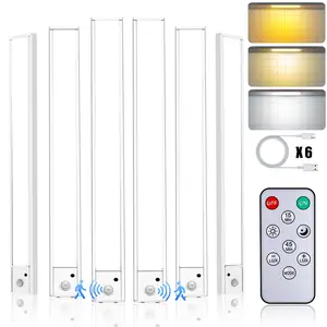 QENLAI 6 Pack 16 inch Under Cabinet Lighting with Remote, Motion Sensor Closet Light, 1500mAh Rechargeable Battery Dimmable 3 Color Temperature Magnetic Wireless for Kitchen, Shelf, Stairs, Wardrobe