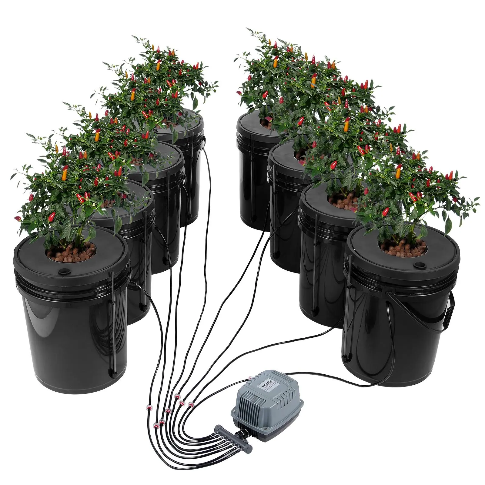 【Summerfinds】VEVOR DWC Hydroponic System, 5 Gallon 8 Buckets, Deep Water Culture Growing Bucket, Hydroponics Grow Kit with Pump, Air Stone and Water Level Device, for Indoor/Outdoor Leafy Vegetables