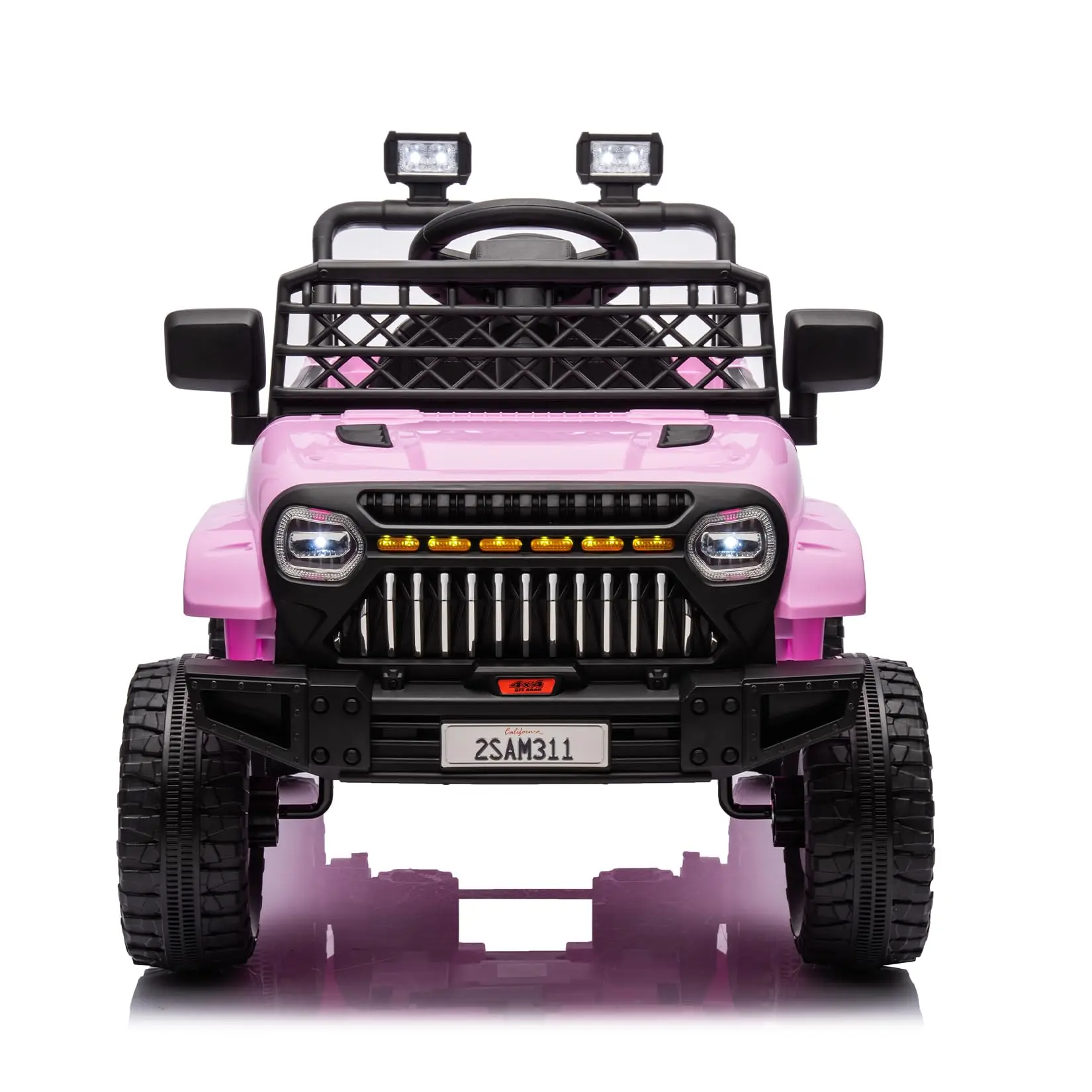 GARVEE 12V Battery-Powered Electric Ride-On Truck Toy for 3-4 Years Toddlers, Pink - Parent Mode, Remote Control, 4-Wheel Suspension, Battery Display, LED Lights, Music, Realistic Look, Adjustable Seat Belt, Grid Windshield, 66 lbs Capacity, Rechargeable