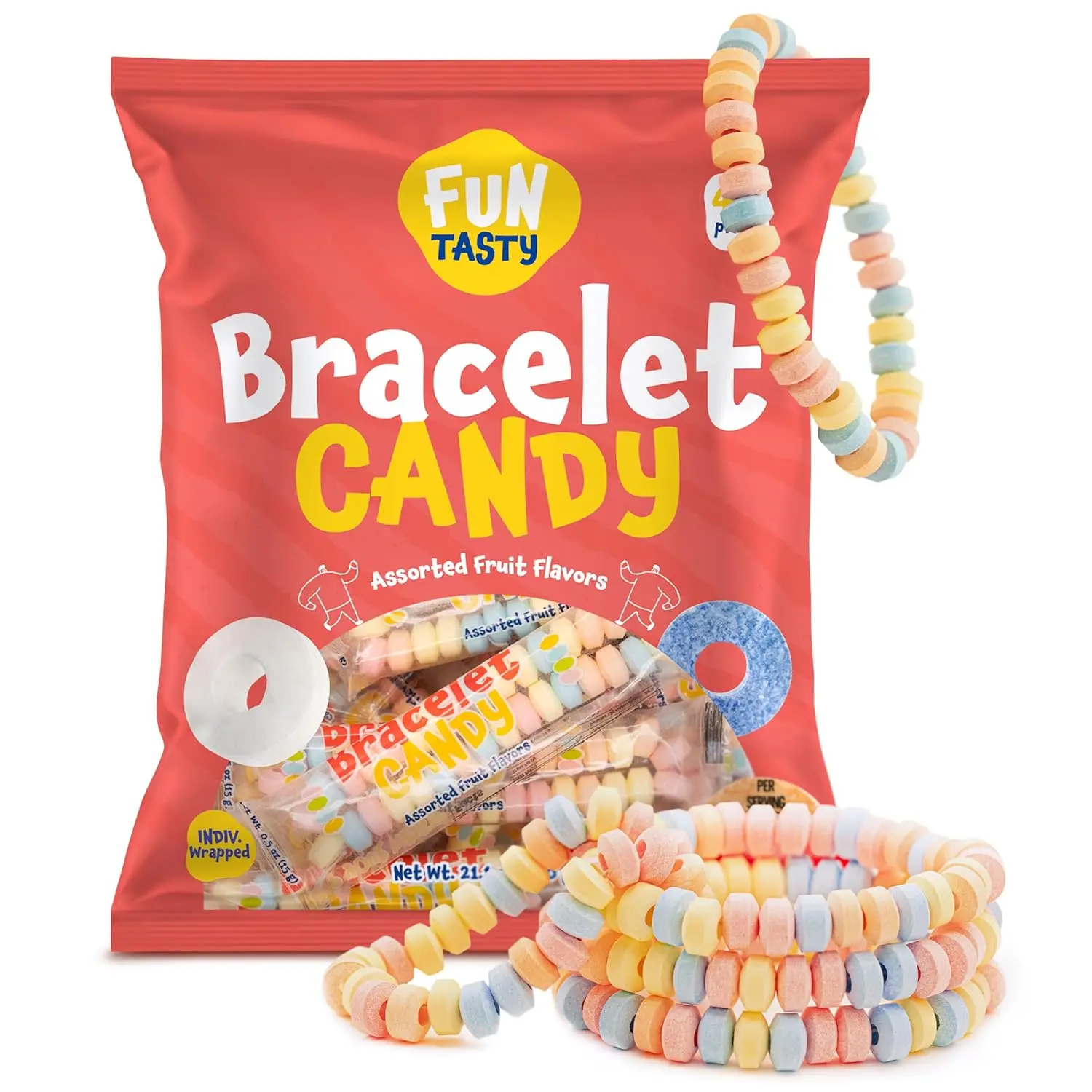 Candy Bracelets, Bulk Candy Individually Wrapped - 40 Count Pack | Halloween Candy, Party Favors, Classroom Rewards Yellow