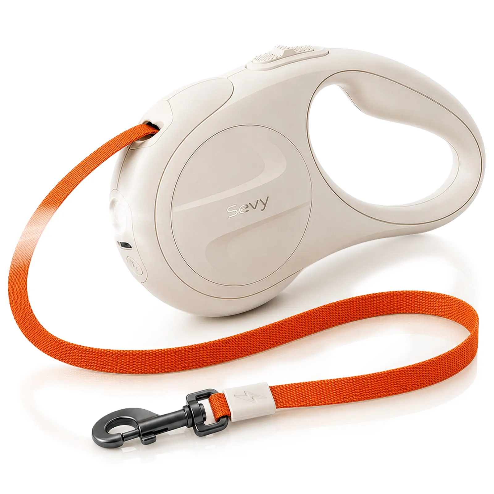 Sevy Glowie LED Light Retractable Dog Leash - 16FT 360° Tangle-Free Nylon Tape, 1-Hand Brake-Pause-Lock Control, Anti-Slip TPE Grip, ABS Housing, Night Visibility, for Small/Medium Dogs Up to 66 lbs, Jumping Harness Compatible