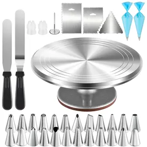 35 Pieces Cake Decorating Kit - 24 Piping Tips Set with 12 Inch Turntable, Reusable Pastry Bag, Icing Spatula, Scraper, Couplers, Baking Tools for Beginners & Professional Cake Decorating Supplies