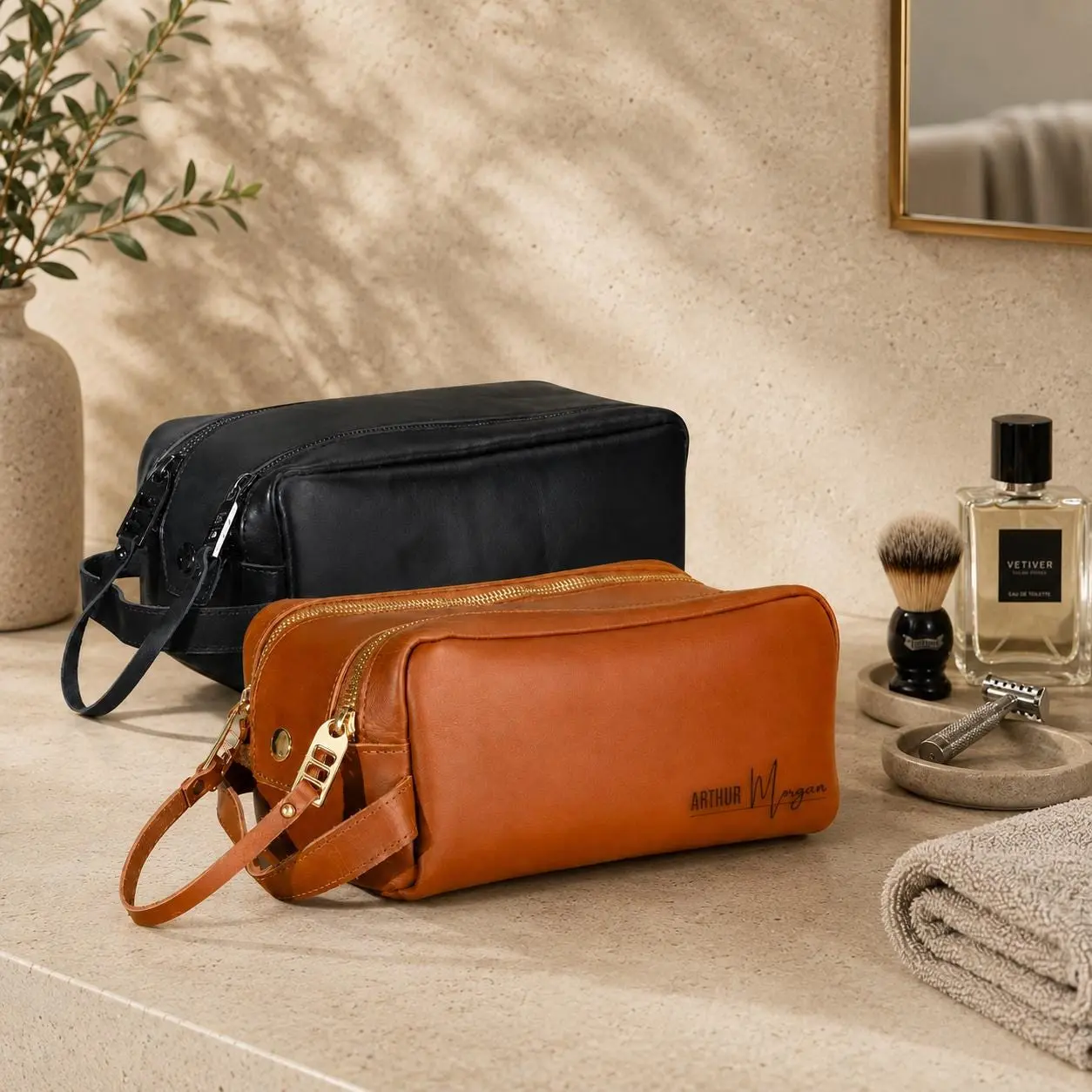 Personalized Leather Toiletry Bag / Dopp Kit for Men