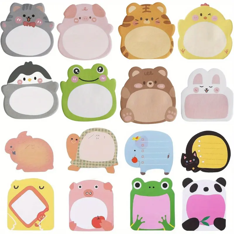 16Pcs Adorable Animal Sticker Notes Cartoon Self-Adhesive Memo Pages School Office Supplies Back-to-School Essentials Decorative Stickers Sticker Packs