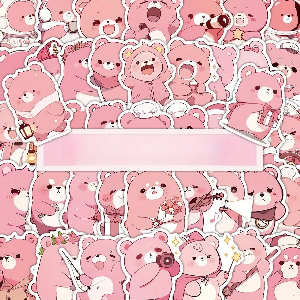 60pcs Cartoon Pink Teddy Bear Ins Style Series Stickers, Suitable for Faith-based Designs Such As Scrapbooks, Diaries, Laptops, Water Bottles, Cars, Etc., with Positive Messages As Gifts