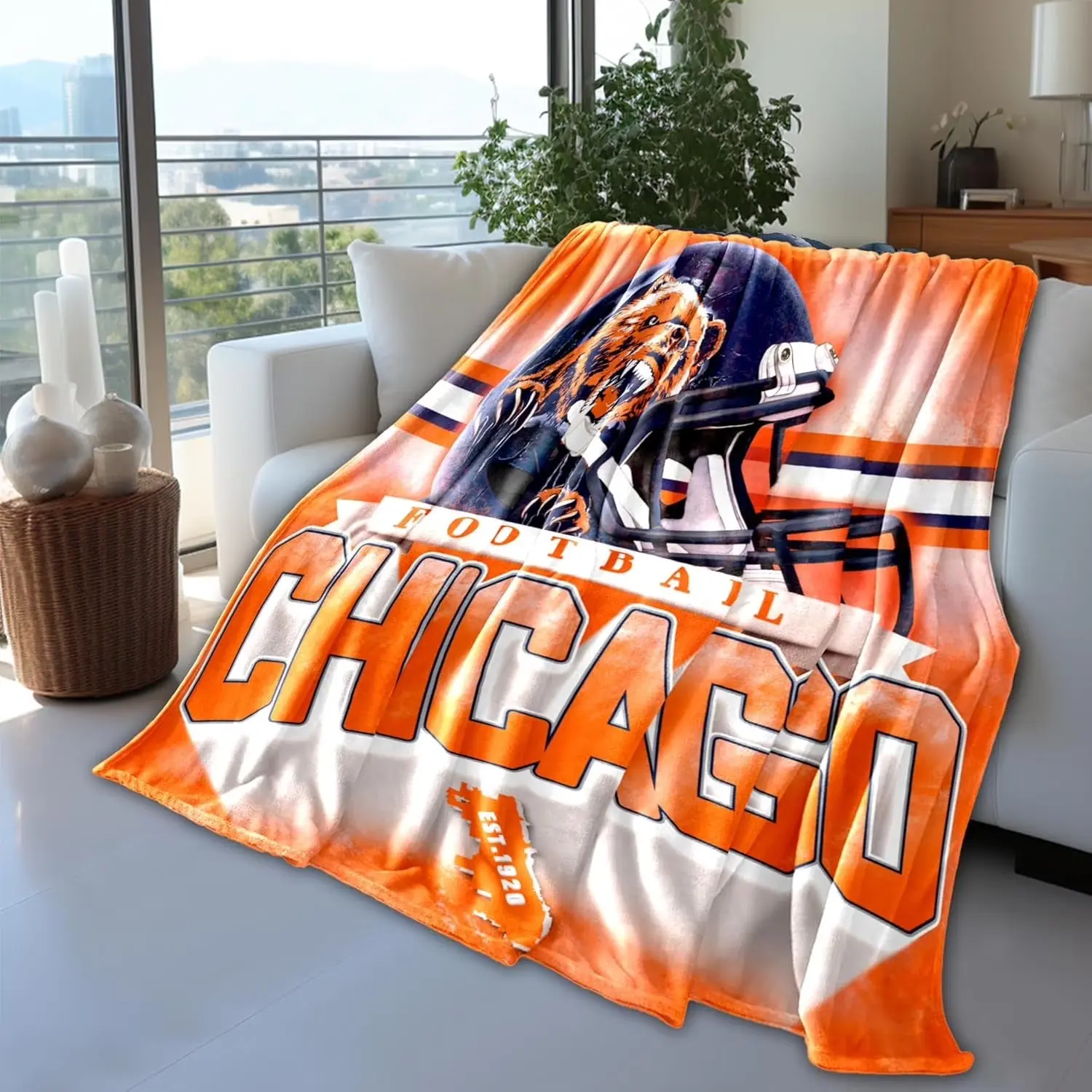 Football Fleece Throw Blankets - Buffalo, Dallas, Chicago, Detroit, Pittsburgh Team Themed, Bold "Buffalo" Print, Helmet Design, Vintage Style, Lightweight Cozy Durable Fabric, 60"x50", All-Season Home Decor, Perfect Gift for Sports Fans, Room Decor, Game