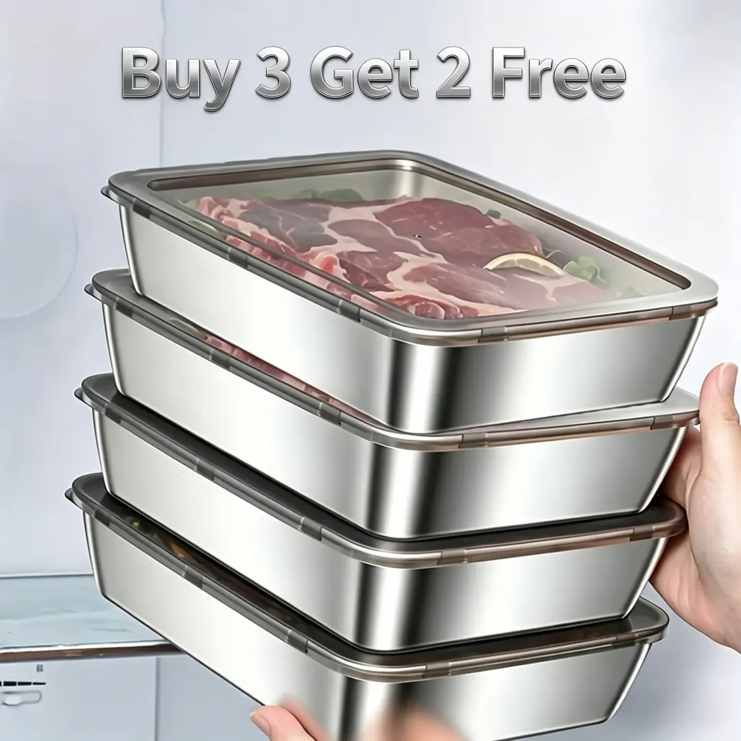 Food Grade Stainless Steel Kitchen Food Storage Containers with Lids (Buy 3 Get 2 Free, Total 5 Pack) - Durable, BPA-Free, Leakproof, Stackable, Dishwasher-Safe, with Baking Trays - Ideal for Meal Prep, Fridge Organization