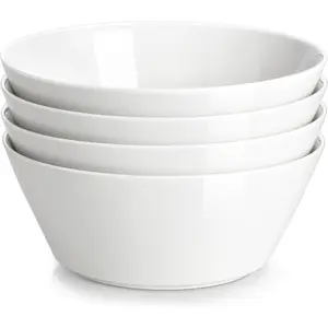 35 OZ soup bowls, white porcelain bowls set of 4, deep bowls for kitchen, large ceramic bowls for soup, cereal, salad, ramen and fruit, dishwasher & microwave safe, series regular