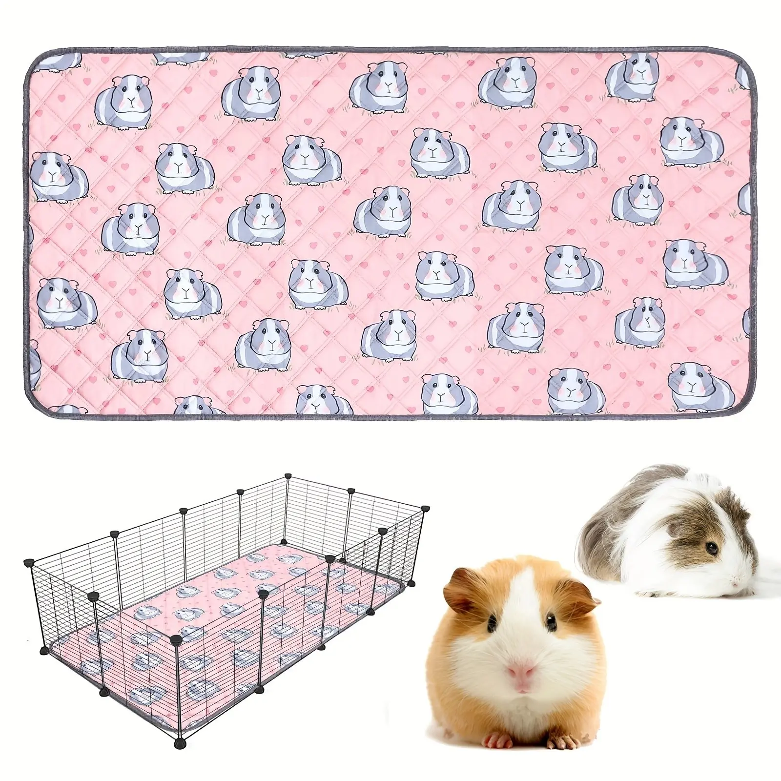 Waterproof Washable Pet Cage Mat, Guinea Pig Bed, Guinea Pig Cage Accessories, Reusable Anti-Slip Floor Protector, Cute Hamster Cage Habitat Pattern, Suitable for Rabbits, Guinea Pigs, Small Animals